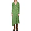 Zadig & Voltaire Rouna Horse Pattern Jacquard Long Sleeve Silk Dress In Green
