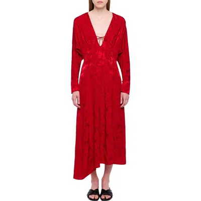 Zadig & Voltaire Rouna Horse Pattern Jacquard Long Sleeve Silk Dress In Red