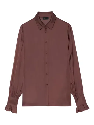 Zadig & Voltaire Womens Burgundy Thely Wing-embellished Satin Shirt Xs