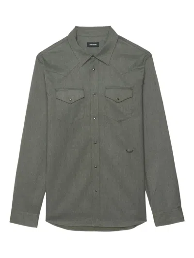 Zadig & Voltaire Saby Double-pocket Long-sleeve Shirt In Green