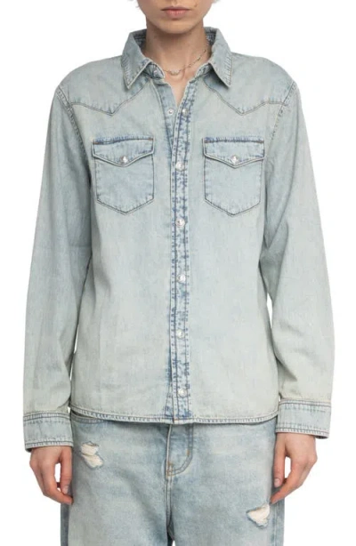 Zadig & Voltaire Saby Studded Denim Button-up Shirt In Blue