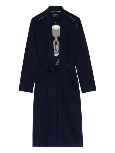 Zadig & Voltaire Salonny Skull-intarsia Belted Cardi-coat In Blue
