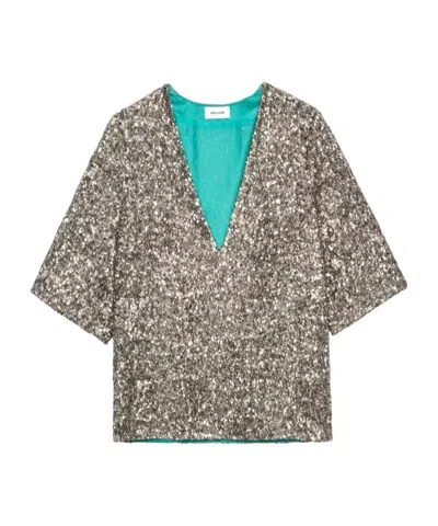 Zadig & Voltaire Sequin-embellished Short-sleeved Blouse In Multi