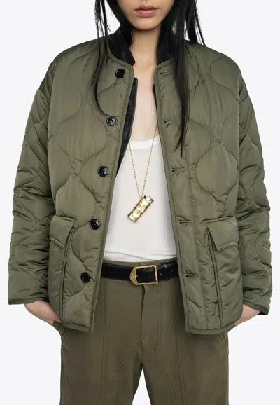 Zadig & Voltaire Short Quilted Parka Bunji Jacket In Green