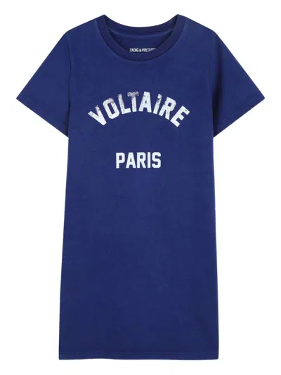 Zadig & Voltaire Kids' Short Sleeve Logo Dress In Blue
