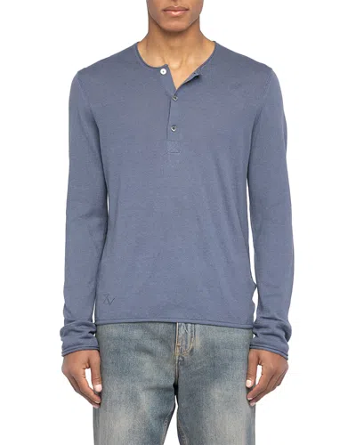 Zadig & Voltaire Signature Regular Fit Linen Henley In Blue
