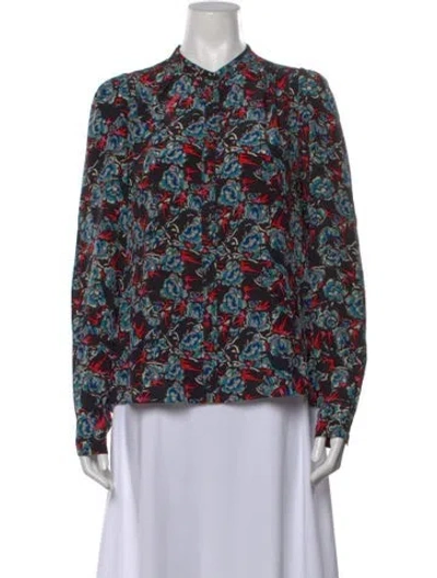 Pre-owned Zadig & Voltaire Silk Floral Print Blouse In Black