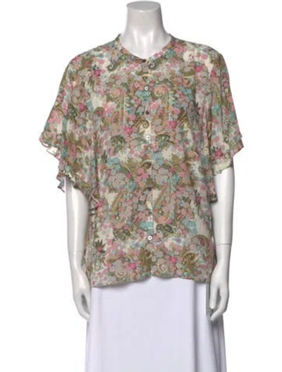 Pre-owned Zadig & Voltaire Silk Floral Print Blouse In Neutral