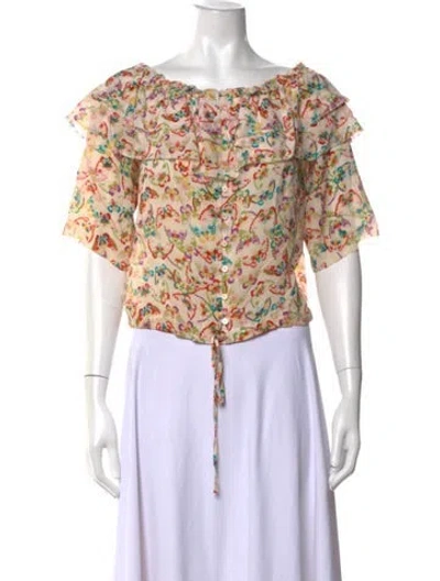 Pre-owned Zadig & Voltaire Silk Floral Print Blouse In Neutrals