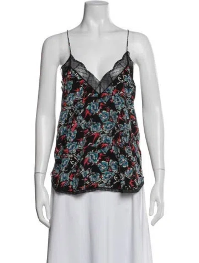 Pre-owned Zadig & Voltaire Silk Floral Print Top In Black