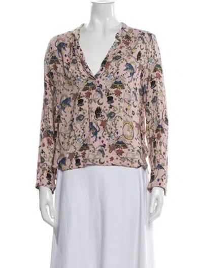 Pre-owned Zadig & Voltaire Silk Graphic Print Blouse In Pink