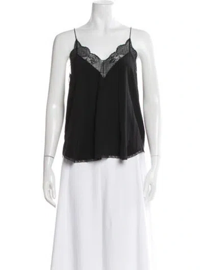 Pre-owned Zadig & Voltaire Silk Lace Pattern Top In Black