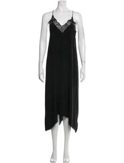 Pre-owned Zadig & Voltaire Silk Midi Length Dress W/ Tags In Black