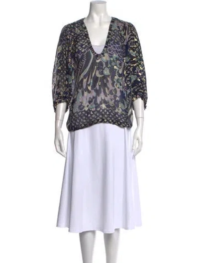 Pre-owned Zadig & Voltaire Silk Patterned Blouse In Blue