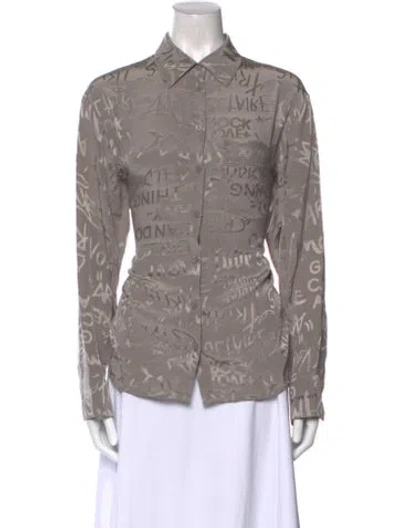 Pre-owned Zadig & Voltaire Silk Printed Button-up Top In Gray