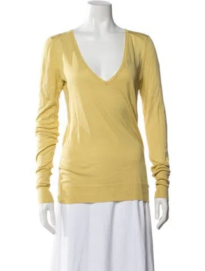 Pre-owned Zadig & Voltaire Silk V-neck Sweater In Yellow