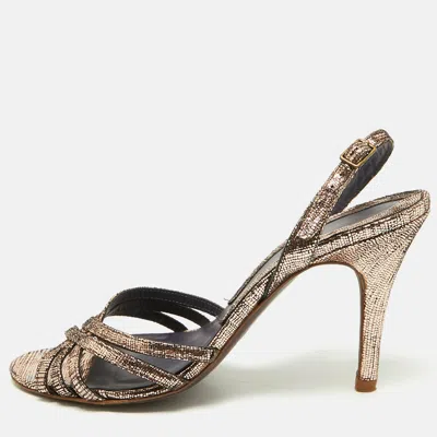 Pre-owned Zadig & Voltaire Size 40 Gold Foil Leather Slingback Sandals