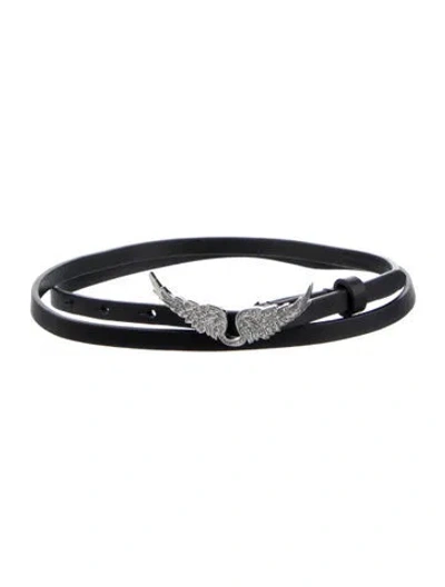 Pre-owned Zadig & Voltaire Skinny Leather Belt In Black