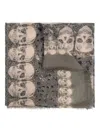 Zadig & Voltaire Skull-print Fringed Scarf In Gray