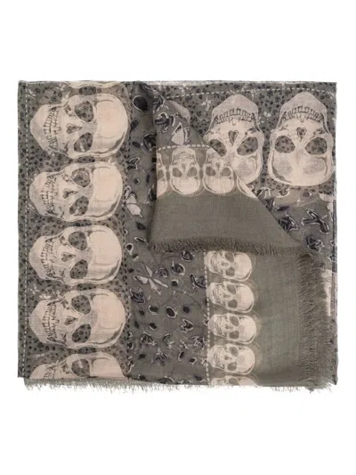 Zadig & Voltaire Skull-print Fringed Scarf In Gray