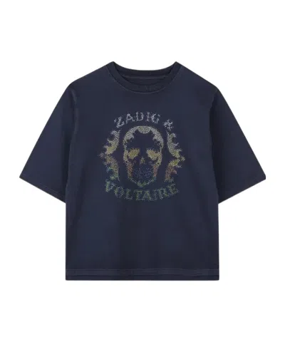 Zadig & Voltaire Kids' Skull-embellished T-shirt In Blue