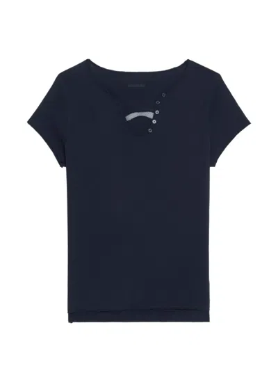 Zadig & Voltaire Womens Encre Tunisien Graphic-print Short-sleeve Cotton T-shirt In Blue