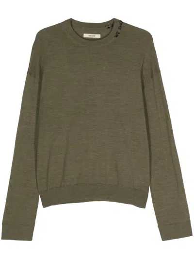 Zadig & Voltaire Slogan-embroidered Wool Jumper In Green
