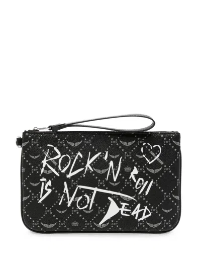 Zadig & Voltaire Slogan-print Grained-leather Clutch Bag In White
