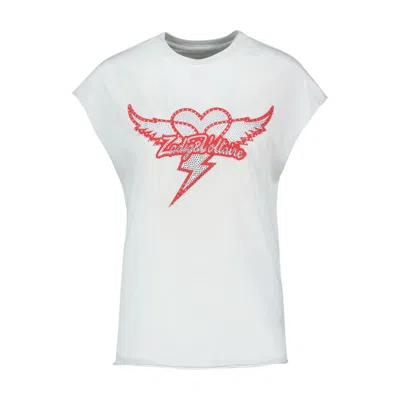 Zadig & Voltaire Zadig&voltaire Sm White T-shirt With Red Rhinestone Logo