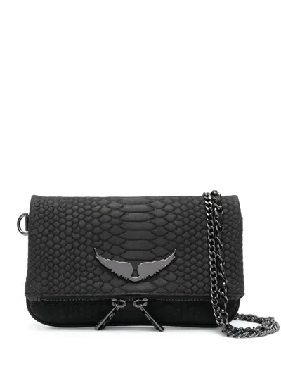 Zadig & Voltaire Small Croc-embossed Crossbody Bag In Black