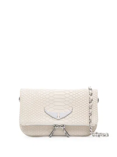 Zadig & Voltaire Rock Nano Embossed Snake Shoulder Bag In Neutrals
