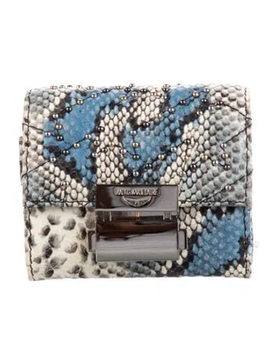 Pre-owned Zadig & Voltaire Snakeskin Animal Print Compact Wallet In Blue