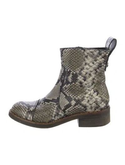 Pre-owned Zadig & Voltaire Snakeskin Animal Print Moto Boots In Green