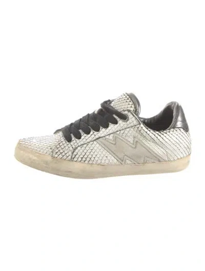 Pre-owned Zadig & Voltaire Snakeskin Animal Print Sneakers In White