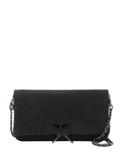 Zadig & Voltaire Snakeskin Chain Shoulder Bag In Black