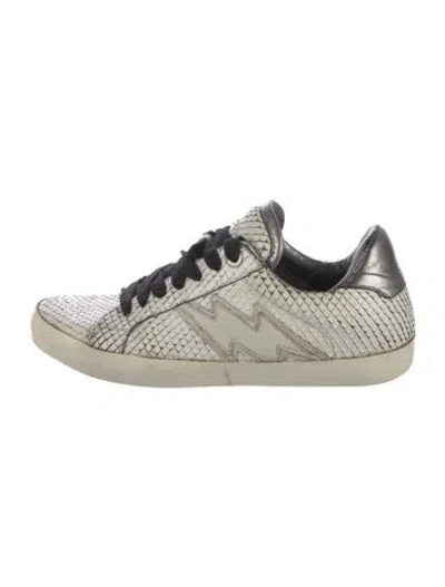 Pre-owned Zadig & Voltaire Snakeskin Distressed Accents Sneakers In White