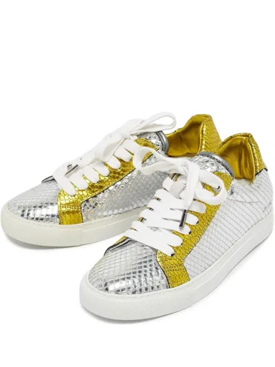 Pre-owned Zadig & Voltaire Snakeskin-effect Sneakers In Silver