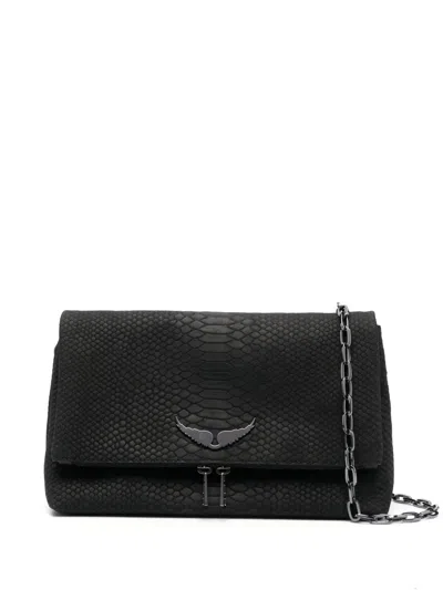 Zadig & Voltaire Snakeskin Leather Shoulder Bag In Black