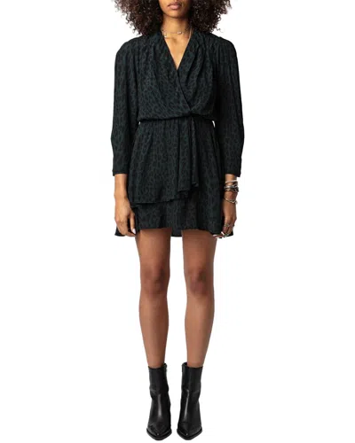 Zadig & Voltaire Rogers Soft Leo Silk Dress In Green