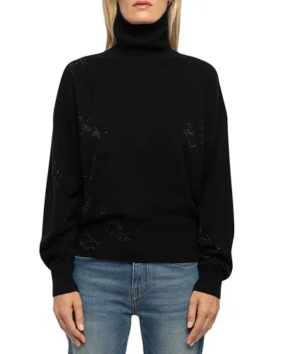 Zadig & Voltaire Souly Cashmere Embellished Turtleneck Sweater In Black