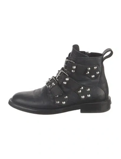 Pre-owned Zadig & Voltaire Spike Accents Leather Moto Boots In Black