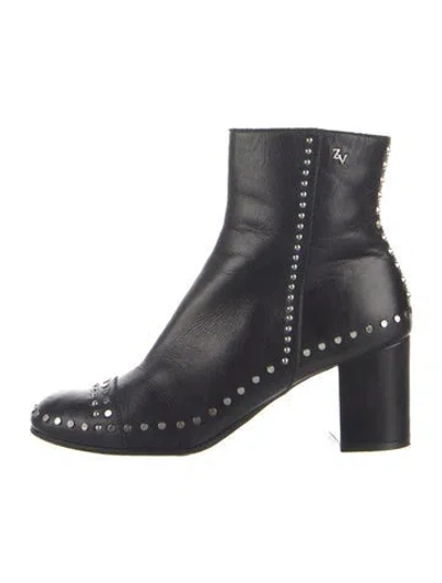 Pre-owned Zadig & Voltaire Spike Accents Leather Moto Boots In Blue