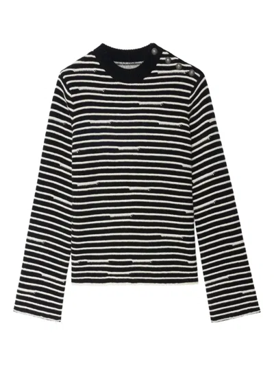 Zadig & Voltaire Spiky Striped Button-detailed Sweater In Black