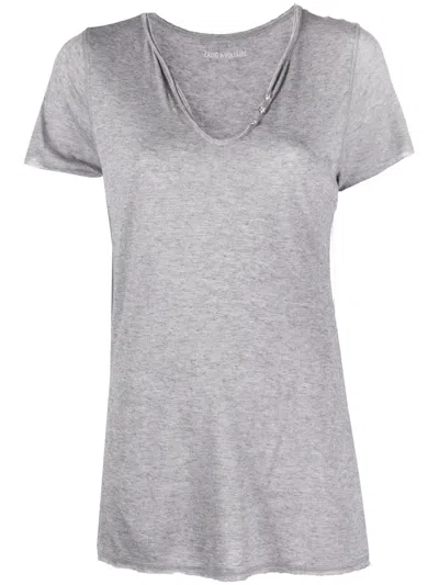 Zadig & Voltaire Star-buttons Henley-neck T-shirt In Grey