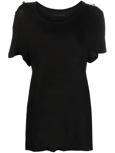 Zadig & Voltaire Star-embellished Ruffle-sleeve Top In Black