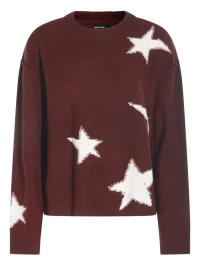 Zadig & Voltaire Star-pattern Crew-neck Sweater In Burgundy