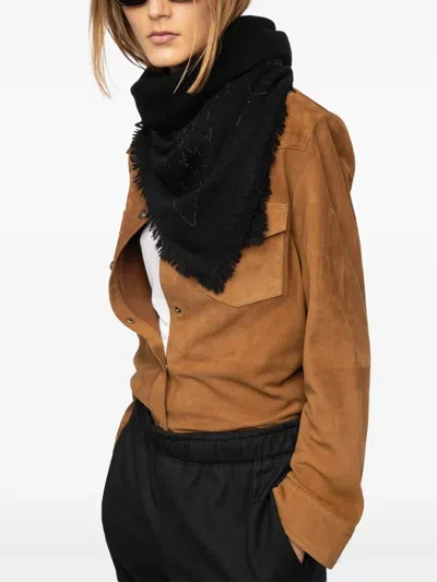Zadig & Voltaire Stevie Strass Fringed Scarf In Black