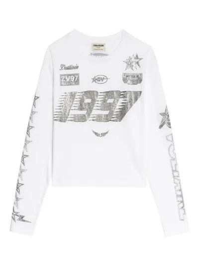 Zadig & Voltaire Strass Multi Cross Top In White