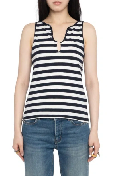 Zadig & Voltaire Stripe Keyhole Button Placket Tank In Multi