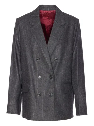 Zadig & Voltaire Stripe-pattern Double-breasted Blazer In Brown